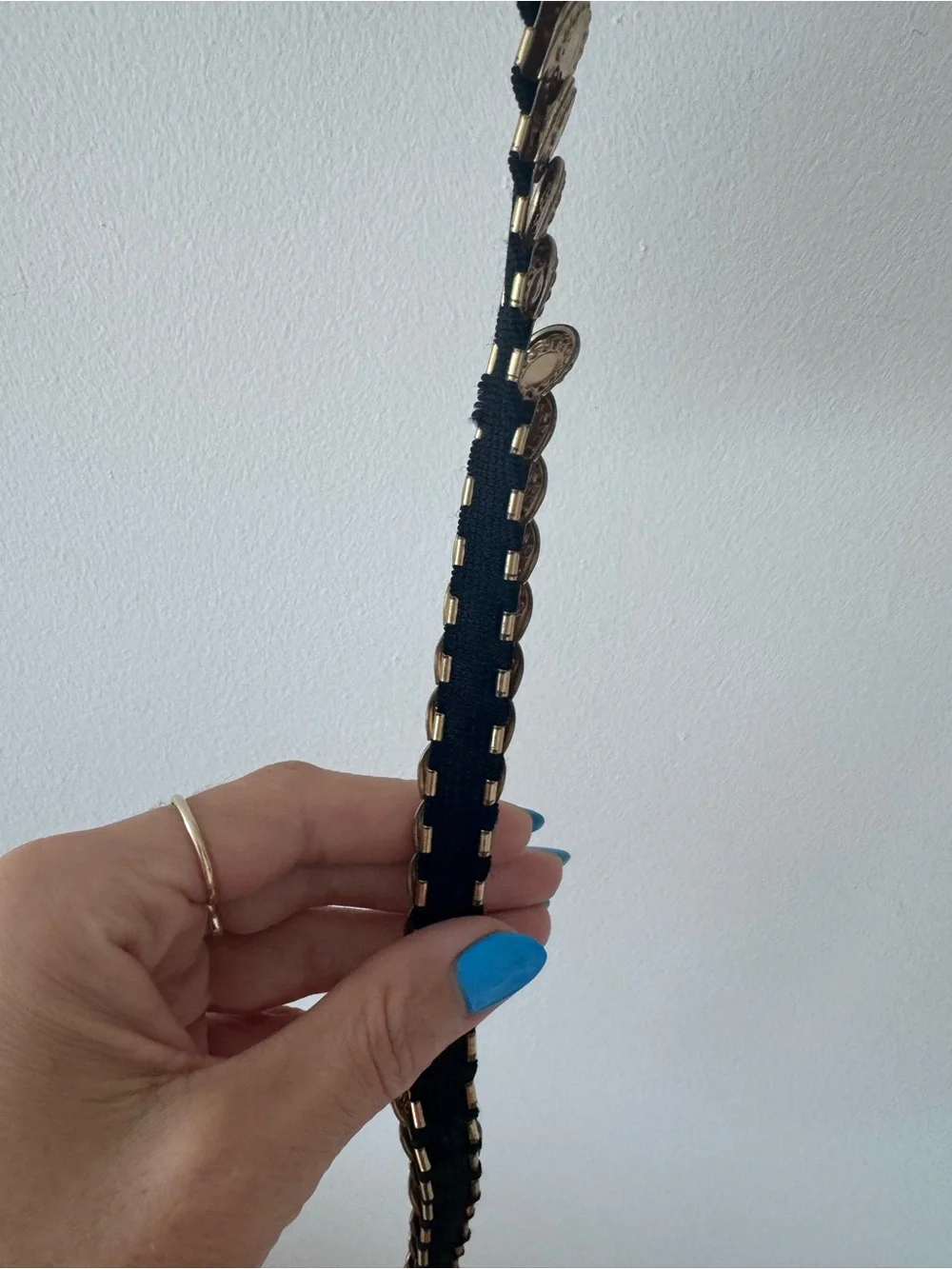 Vintage Metallic Gold Braided Chain Concho Belt with Cream Strap